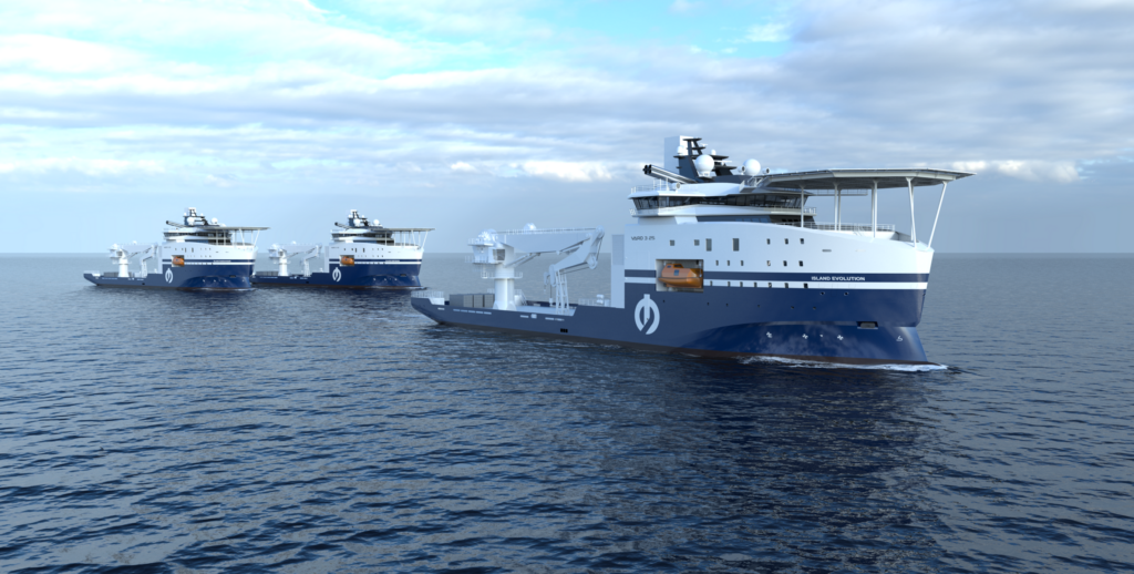 View of Island Offshore's new Hybrid Ocean Energy Construction Vessels (OECVs).